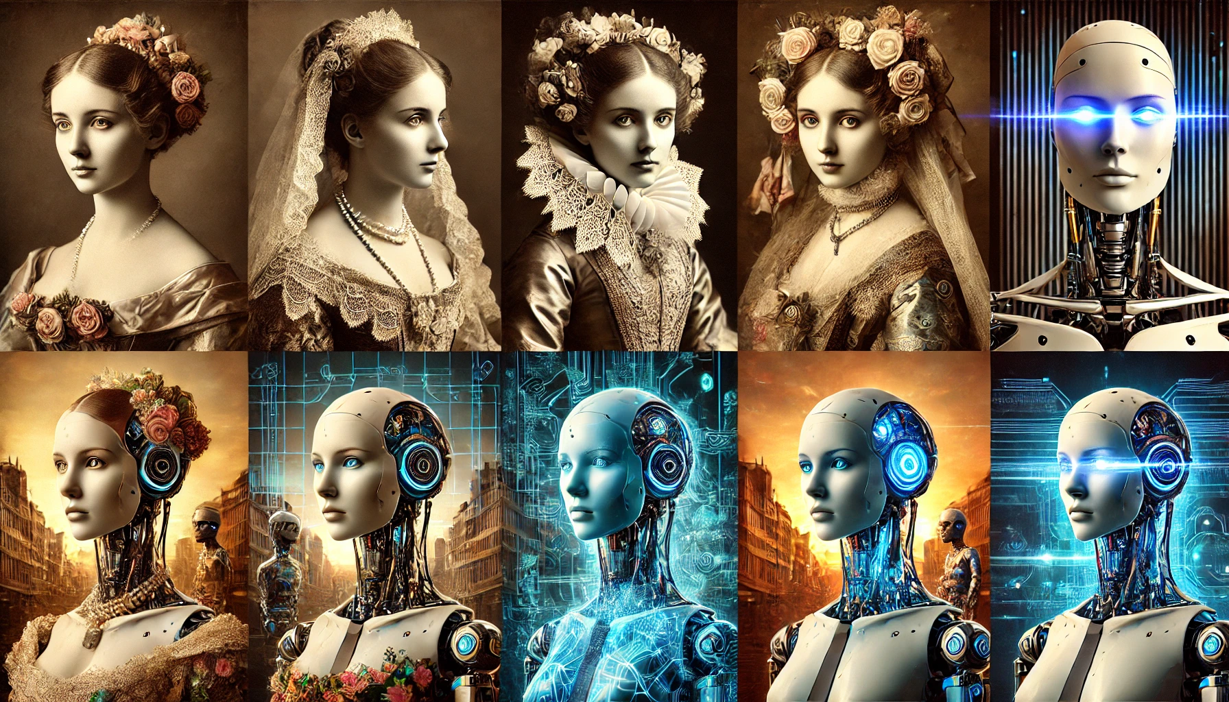 The evolution of beauty standards across history, analyzed by a futuristic AI system.