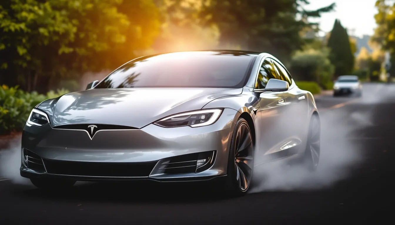 In the image, a modern electric vehicle is showcased in a vibrant urban setting, highlighting its sleek design and advanced technology. The scene emphasizes the growing popularity of electric cars among buyers who seek sustainable transportation options with lower operating costs and minimal tailpipe emissions.